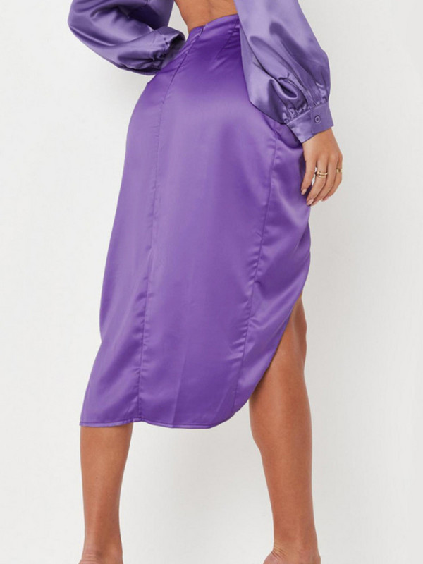 Nepravilna ljetna suknja visokog struka za žene 2022. Jednobojna satenska podijeljena obuća uredska ženska klupska seksi midi suknje