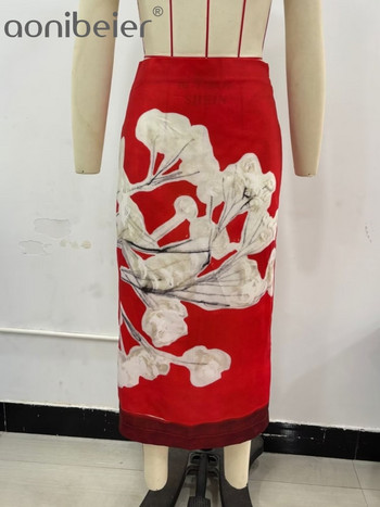 Aonibeier цветен принт пачуърк дамски молив дълги поли Traf 2024 лято висока талия цепка отзад женска миди пола Y2K Streetwear
