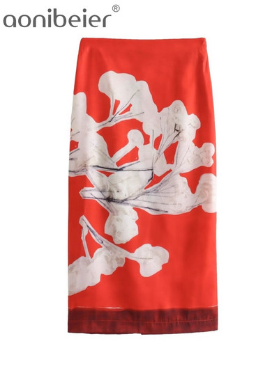 Aonibeier imprimeu floral mozaic femei creion fuste lungi Traf 2024 vară talie înaltă cu fante în spate fustă midi pentru femei Y2K Streetwear