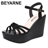 BEYARNEMărimea Plus 32-43 Sandale cu platformă cu pană Pantofi pentru femei 2021, vară, verde proaspăt, sandale cu toc înalt, dame, birou, petrecere, plajă
