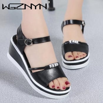 Дамски сандали 2023 Summer Fish Mouthcasual Open Toe Shoes Rhinestone Flat Flip Flop High Heels Beach Platform Дамски сандали