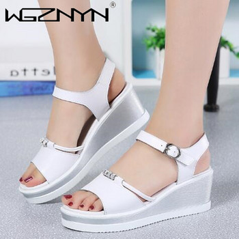 Дамски сандали 2023 Summer Fish Mouthcasual Open Toe Shoes Rhinestone Flat Flip Flop High Heels Beach Platform Дамски сандали