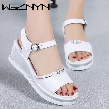 Дамски сандали 2023 Summer Fish Mouthcasual Open Toe Shoes Rhinestone Flat Flip Flop High Heels Beach Platform Дамски сандали