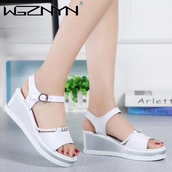 Дамски сандали 2023 Summer Fish Mouthcasual Open Toe Shoes Rhinestone Flat Flip Flop High Heels Beach Platform Дамски сандали