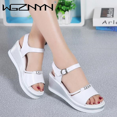 Дамски сандали 2023 Summer Fish Mouthcasual Open Toe Shoes Rhinestone Flat Flip Flop High Heels Beach Platform Дамски сандали