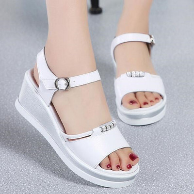 Γυναικεία σανδάλια 2023 Summer Fish Mouthcasual Open Toe Παπούτσια Rhinestone Flat Flip Flop Ψηλά τακούνια Beach Platform Γυναικεία σανδάλια