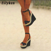 Eilyken Fashion Summer Peep Toe Sandales Sieviešu Kurpes Sprādzes Potītes Siksna Brīvā laika platforma Ķīļi Augsti Papēži 15CM