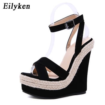 Eilyken Fashion Summer Peep Toe Σανδάλια Γυναικεία Παπούτσια Πόρπη λουράκι αστράγαλο Leisure Πλατφόρμα Wedges Ψηλοτάκουνα 15cm