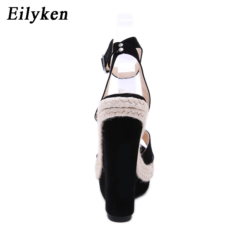 Eilyken Fashion Summer Peep Toe Sandales Sieviešu Kurpes Sprādzes Potītes Siksna Brīvā laika platforma Ķīļi Augsti Papēži 15CM