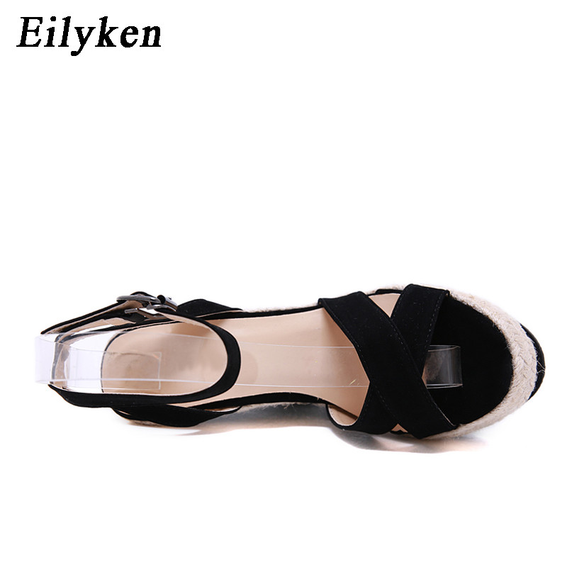 Eilyken Fashion Summer Peep Toe Sandales Sieviešu Kurpes Sprādzes Potītes Siksna Brīvā laika platforma Ķīļi Augsti Papēži 15CM
