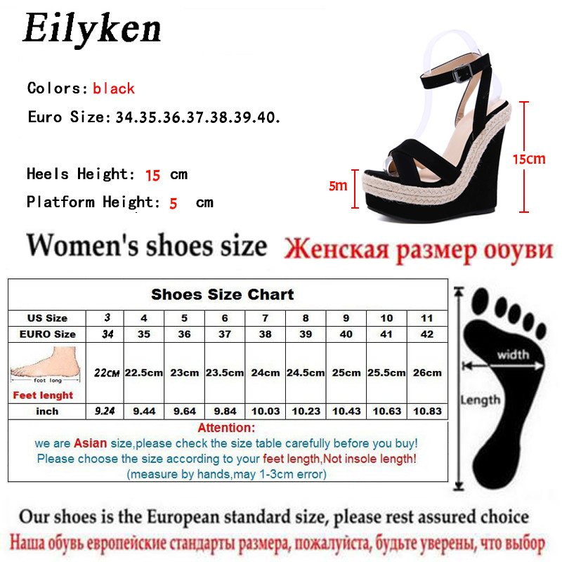 Eilyken Fashion Summer Peep Toe Sandales Sieviešu Kurpes Sprādzes Potītes Siksna Brīvā laika platforma Ķīļi Augsti Papēži 15CM