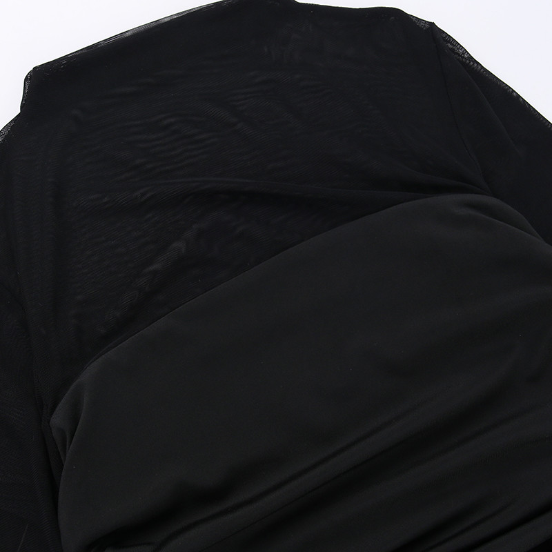 Δείτε μέσα από μαύρο Bodycon Φόρεμα για Γυναικεία Ρούχα Λεπτά σέξι Streetwear Μακρυμάνικα Vestidos De Mujer Μόδα συνονθύλευμα