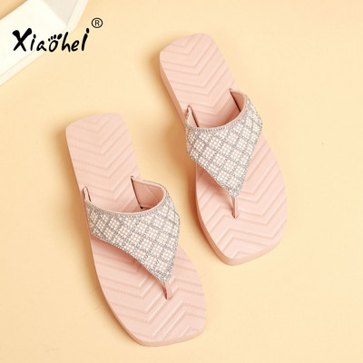 Naiste disainitud plätud, kandiline pea virsikuvärvi süda EVA plätud mereäärsed platvormsussid EVA kiilud naiste luksuslikud sandaalid