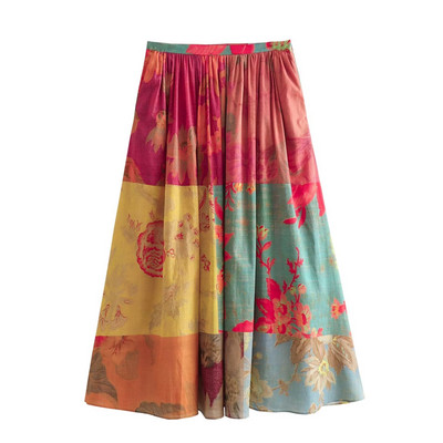 TRAF Print Πλισέ Φούστα Γυναικείες ψηλόμεσες μίντι φούστες για γυναίκες Καλοκαιρινή μακριά φούστα παραλίας Γυναικεία streetwear Γυναικείες φούστες Boho