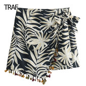 TRAF suknje za žene Ljeto 2024 Suknja s printom resa Mini asimetrični čvor srednjeg struka Y2k suknja Koketne suknje Elegantne dame