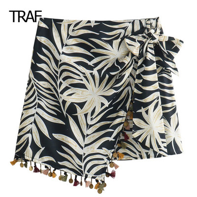 TRAF suknje za žene Ljeto 2024 Suknja s printom resa Mini asimetrični čvor srednjeg struka Y2k suknja Koketne suknje Elegantne dame