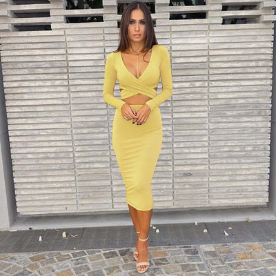 Jocoo Jolee Rochii Roșu Negru Alb cu mânecă lungă din bumbac elastic Rochii calde de petrecere Rochii Sexy Midi Pencil Club Rochie de bandaj bodycon