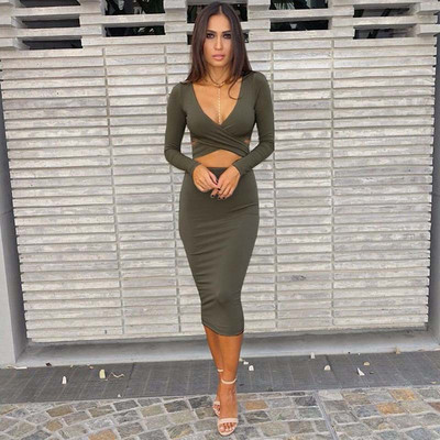 Jocoo Jolee Rochii Roșu Negru Alb cu mânecă lungă din bumbac elastic Rochii calde de petrecere Rochii Sexy Midi Pencil Club Rochie de bandaj bodycon