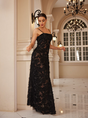 Mingmingxi Рокли за официални поводи Макси черни рокли с апликации за танцови партита Дълга елегантна и красива дамска рокля