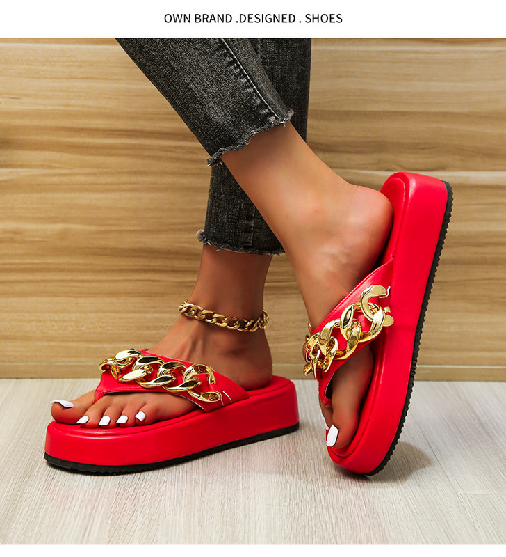 2022. Nove ženske ljetne modne japanke s lancem iz crtanih filmova, sandale, papuče, ženske sandale s ravnom platformom, ležerne ravne papuče, tobogani