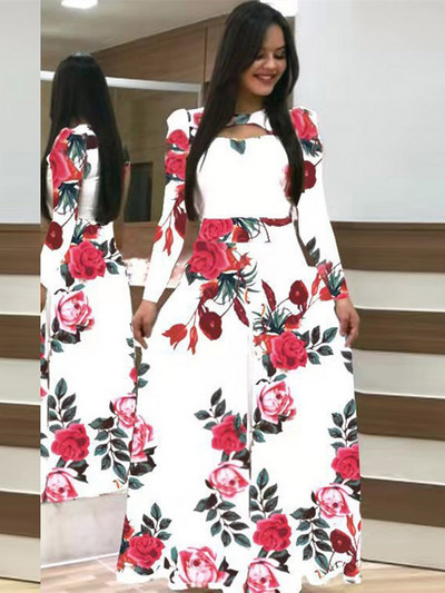 Elegáns tavaszi, őszi női ruha 2023 alkalmi divat, virágmintás szuper hosszú ruha, divatos, kivágott hosszú Vestidos ruhák