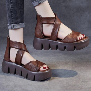 Ръчно изработени ретро сандали Дамски лято 2023 Кръстосани клинове от естествена телешка кожа Гладиаторски сандали на платформа Дамски готини ботуши