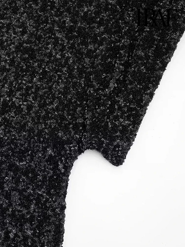 TRAF-Női fényes flitteres miniruha vállpárnákkal, ujjatlan, hátul cipzáras, női ruhák, szexi divat