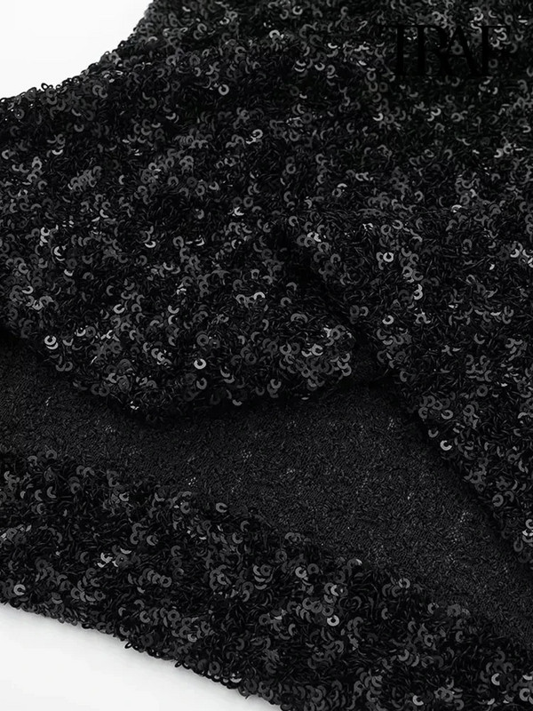 TRAF-Női fényes flitteres miniruha vállpárnákkal, ujjatlan, hátul cipzáras, női ruhák, szexi divat