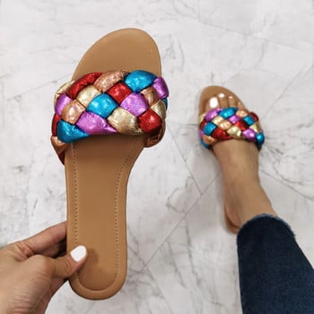 Summer Beach Shoes Fashion Mules Γυναικεία σανδάλια Flat with Outside Woman Slides Party Shoes Weave Γυναικεία Μεγάλο Μέγεθος 41 Παντόφλες