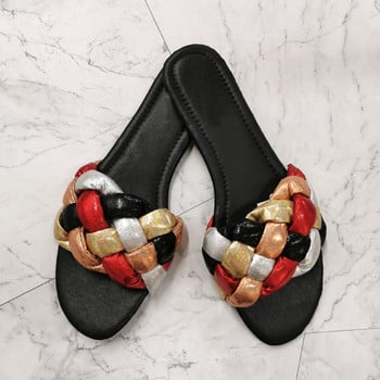 Summer Beach Shoes Fashion Mules Γυναικεία σανδάλια Flat with Outside Woman Slides Party Shoes Weave Γυναικεία Μεγάλο Μέγεθος 41 Παντόφλες