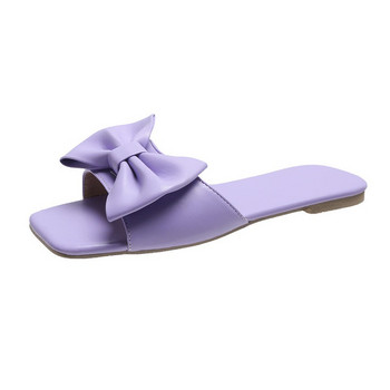 Летни бели плоски чехли с лък Пеперудени възли на открито Плажни сандали Дамски 2023 г. Модни чехли с лесно плъзгане Laides
