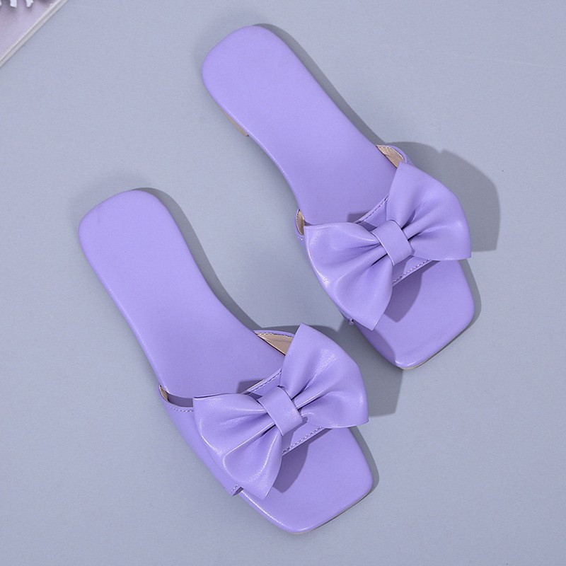 Καλοκαιρινό λευκό φιόγκο Flat Παντόφλες με πεταλούδα Peep Toe Outdoors Σανδάλια παραλίας Γυναικεία 2023 Fashion Easy Slide Slippers Laides