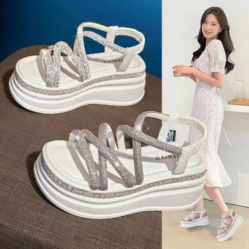 Kényelmes női cipők Wedge 2024 Szandálok Nyitott orrú, Magasságnövelő Nyári Sarkú Női Bézs Platform vastag talpú cipő