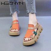 2023. aasta moedisainer, paksud platvormiga sandaalid, naiste suvised kiilud kontsaga kingad, naiste ehtsast nahast sakilise tallaga lahtised sandaalid