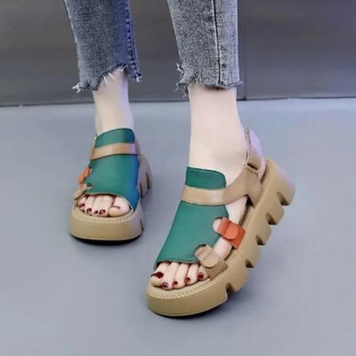 2023. aasta moedisainer, paksud platvormiga sandaalid, naiste suvised kiilud kontsaga kingad, naiste ehtsast nahast sakilise tallaga lahtised sandaalid