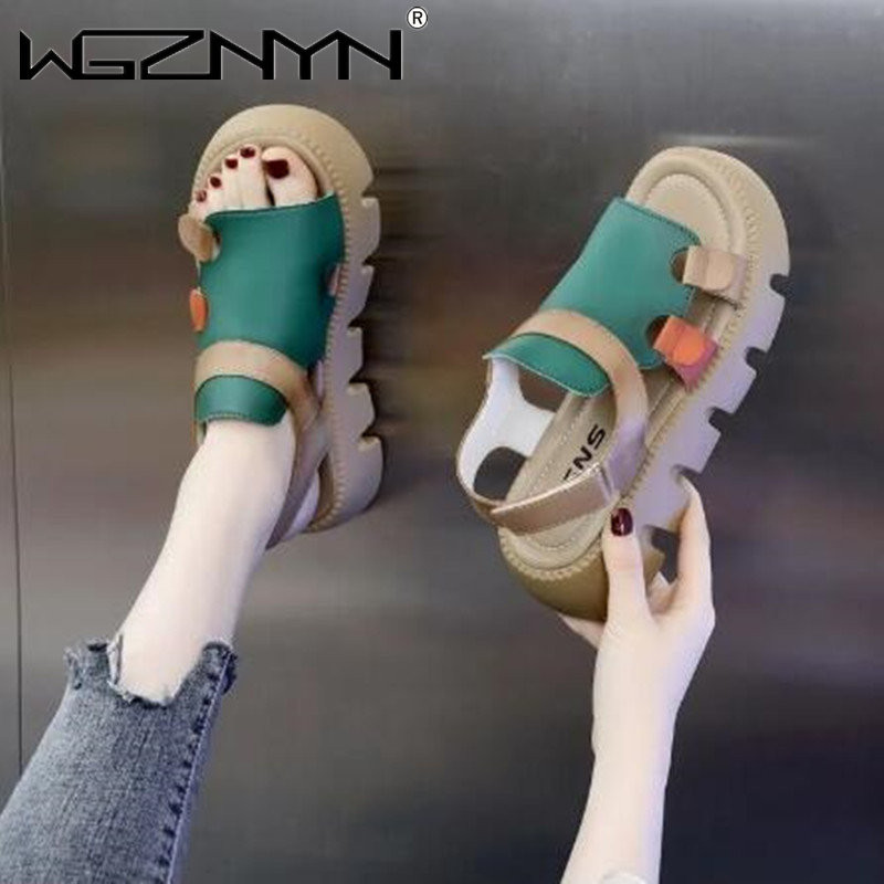 2023. aasta moedisainer, paksud platvormiga sandaalid, naiste suvised kiilud kontsaga kingad, naiste ehtsast nahast sakilise tallaga lahtised sandaalid