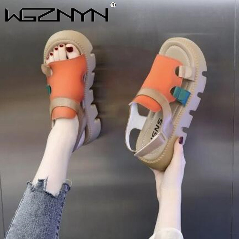 2023. aasta moedisainer, paksud platvormiga sandaalid, naiste suvised kiilud kontsaga kingad, naiste ehtsast nahast sakilise tallaga lahtised sandaalid