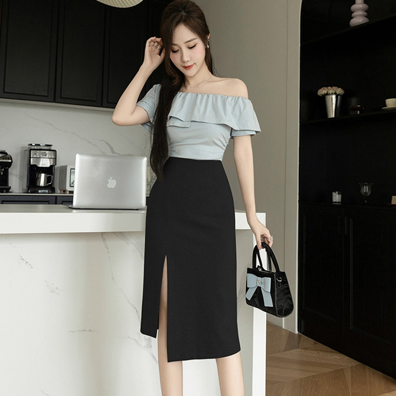 Fuste elegante de birou cu lungime medie pentru femei 2024 de vară cu talie înaltă Faldas Mujer Îmbrăcăminte de modă coreeană OL de lucru Fusta neagră bodycon