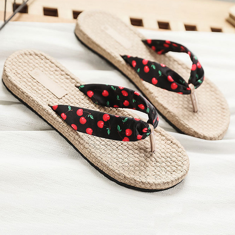 Μόδα καλοκαιρινές σαγιονάρες παραλίας Γυναικείες παντόφλες ψάθινες εσπαντρίγιες σανδάλια με μοτίβο φρούτων Σαγιονάρες παραλία με ίσια κάτω πέδιλα