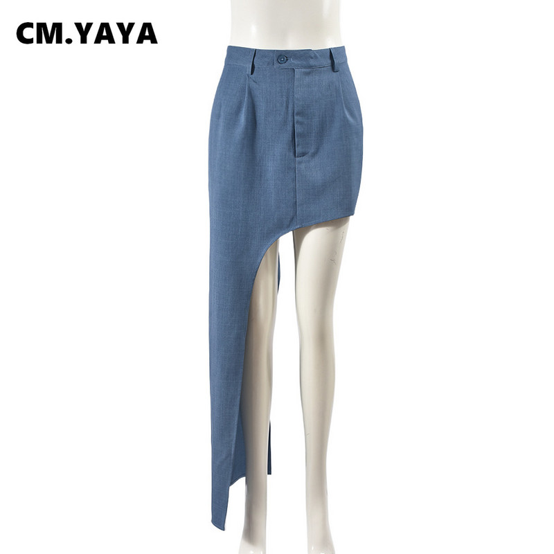 CM.YAYA naiste moe pestud vöökoht kõrge küljega poolitatud õhukesed kehakujulised midiseelikud 2024 Naiste tänavarõivad, ebaregulaarne pikk seelik