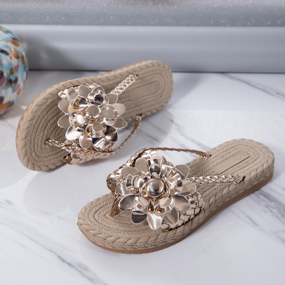 Naiste lillelised plätud Sussid Naiste kingad Boho stiilis punutud rihmad Disainerkingad vabaaja libisemiskindlad libisemiskingad Naistele Zapatos Mujer