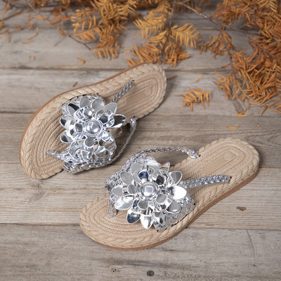 Naiste lillelised plätud Sussid Naiste kingad Boho stiilis punutud rihmad Disainerkingad vabaaja libisemiskindlad libisemiskingad Naistele Zapatos Mujer