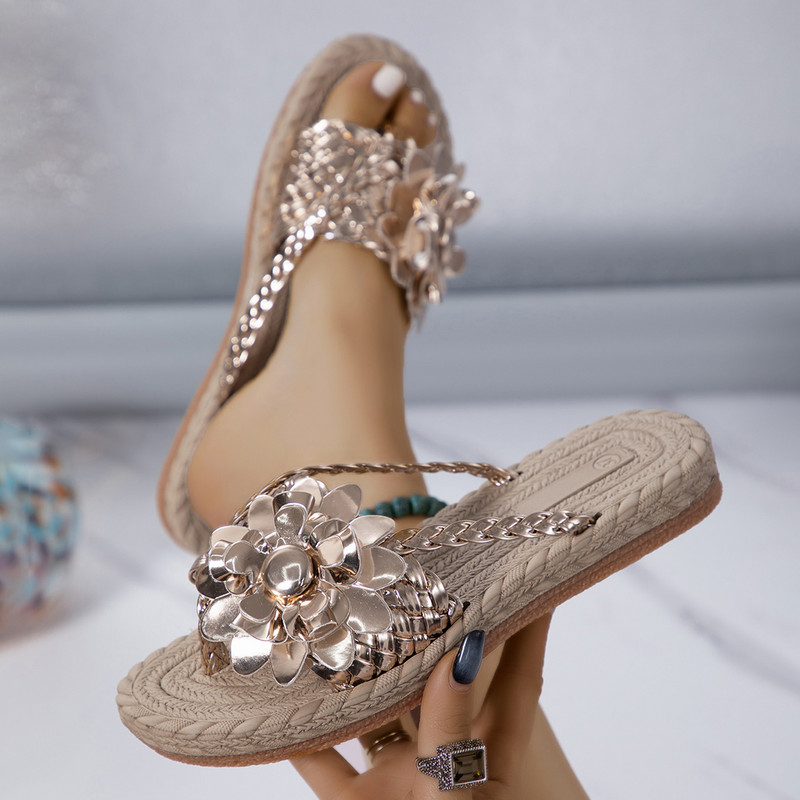 Naiste lillelised plätud Sussid Naiste kingad Boho stiilis punutud rihmad Disainerkingad vabaaja libisemiskindlad libisemiskingad Naistele Zapatos Mujer