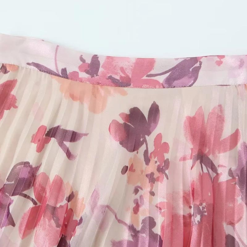 TRAF Midi print suknja Ženska suknja Proljeće ljeto 2024. Suknja od šifona s volanima srednjeg struka s cvjetnim patentnim zatvaračem sa strane Elegantne modne suknje