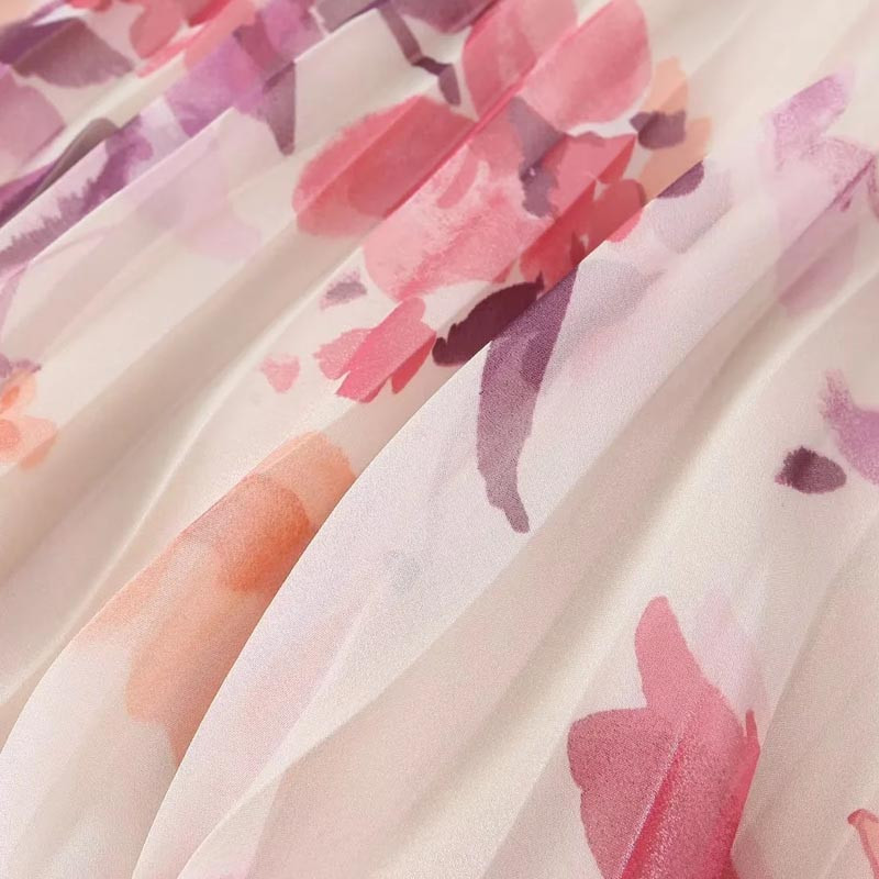 TRAF Midi print suknja Ženska suknja Proljeće ljeto 2024. Suknja od šifona s volanima srednjeg struka s cvjetnim patentnim zatvaračem sa strane Elegantne modne suknje