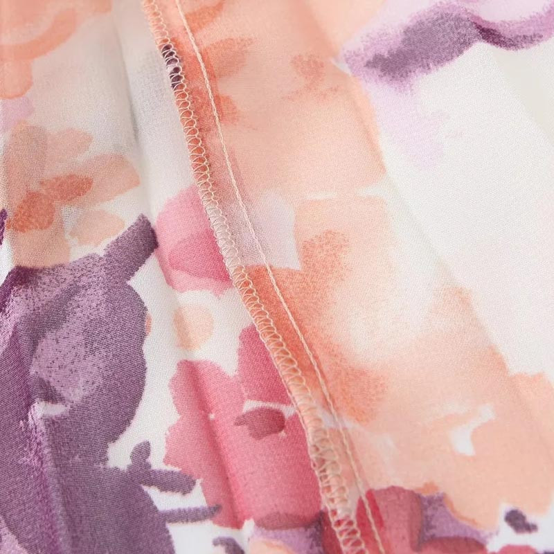 TRAF Midi print suknja Ženska suknja Proljeće ljeto 2024. Suknja od šifona s volanima srednjeg struka s cvjetnim patentnim zatvaračem sa strane Elegantne modne suknje