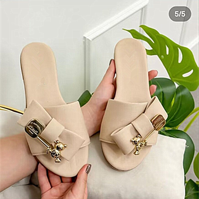 Vastag alsó papucsok női felsőruházat nyári háló Red Bear Bowknot csúszásgátló nyári divat Strandcipők Szandálok Papucsok