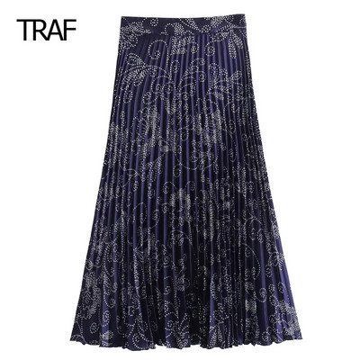 Γυναικεία φούστα TRAF Καλοκαίρι 2024 Midi φούστα με πλισέ στάμπα Αισθητική μακριές φούστες Y2k φούστα Κορεατικής φούστας Πολυτελείς κομψές φούστες