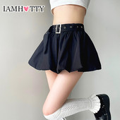 IAMHOTTY Kawaii A-veida svārki ar jostu ar augstu jostasvietu Lolita stila balles kleita svārki korejiešu stila preppy ikdienas svārki, mīksti meitene