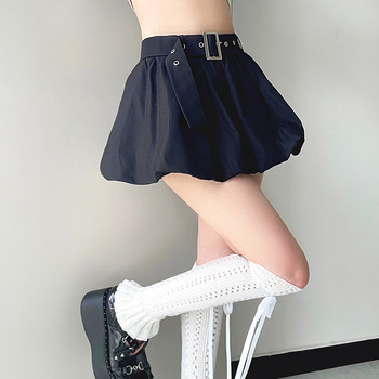 IAMHOTTY Kawaii A-line пола на пъпка с колан Висока талия Бална рокля в стил Лолита Поли Корейски стил Препъп ежедневни поли Меко момиче